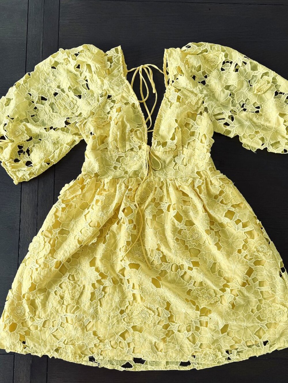 VICI Yellow Floral Lace Plunge Mini Dress M